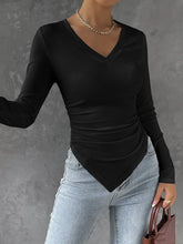 Solid Ruched Asymmetrical Hem Tee